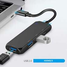 USB C集線器4口分配器擴展電纜轉換器，兼容USB 2.0 / 1.2 / 1.0，支援鼠標、鍵盤、USB風扇等常用USB設備 - 黑色 - 查看 3