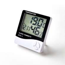 Termo Higrômetro Digital Sem Sensor Externo Para Medição De Temperatura Umidade Relógio - Preto e Branco - Visão 1
