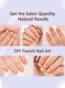 150 件短方形棕色和白色法式假凝胶指甲贴，法式设计三合一方形凝胶指甲贴，适合 DIY 美甲，15 种尺寸可选，适合女性和美甲沙龙按压指甲美甲用品