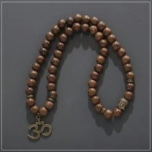 Collar de cuentas de madera natural con el  del Buddha, OM, para hombre o mujer y pulsera de múltiples capas del chakra, joyería vintage