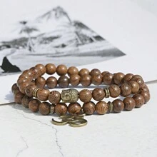 Collar de cuentas de madera natural con el  del Buddha, OM, para hombre o mujer y pulsera de múltiples capas del chakra, joyería vintage