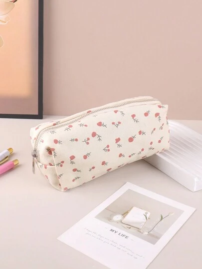 1个简约花卉图案铅笔盒，精美花卉铅笔袋，大容量个性化设计铅笔盒，返校季必备学习用品，送给朋友的返校礼物，返校季，学习用品，铅笔袋，书包，文具