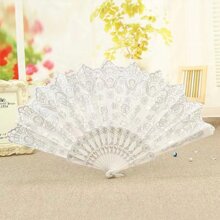 1pc Wedding Favor Silver Chinese Style Folding Fan, White With Silver Print, For Wing Chun Dance, Bridal Accessory For Qipao Or Hanfu