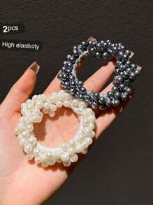 1/2/3/7pcs Women's Colorful Faux Pearl Fashionable Hair Ties Pink Accessories Ponytail Holders Hair Elastics Hair Rubber Bands Scrunchies Hair Rope Elastic Hair Tie Head Accessories Elastic Band Beauty Home Hair Accessories - Multicolor - View 13