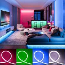 Tira de luz LED de neón flexible para hogar y exterior, 5 metros, cortable, sin fuente de alimentación, ambiente festivo, adecuada para fiestas de cumpleaños, reuniones navideñas, fiestas. - Rosa - Ver 4