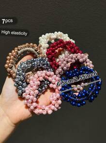 1/2/3/7pcs Women's Colorful Faux Pearl Fashionable Hair Ties Pink Accessories Ponytail Holders Hair Elastics Hair Rubber Bands Scrunchies Hair Rope Elastic Hair Tie Head Accessories Elastic Band Beauty Home Hair Accessories - Multicolor - View 7