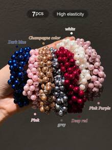 1/2/3/7pcs Women's Colorful Faux Pearl Fashionable Hair Ties Pink Accessories Ponytail Holders Hair Elastics Hair Rubber Bands Scrunchies Hair Rope Elastic Hair Tie Head Accessories Elastic Band Beauty Home Hair Accessories - Multicolor - View 9