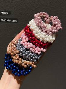 1/2/3/7pcs Women's Colorful Faux Pearl Fashionable Hair Ties Pink Accessories Ponytail Holders Hair Elastics Hair Rubber Bands Scrunchies Hair Rope Elastic Hair Tie Head Accessories Elastic Band Beauty Home Hair Accessories - Multicolor - View 4