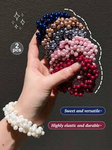 1/2/3/7pcs Women's Colorful Faux Pearl Fashionable Hair Ties Pink Accessories Ponytail Holders Hair Elastics Hair Rubber Bands Scrunchies Hair Rope Elastic Hair Tie Head Accessories Elastic Band Beauty Home Hair Accessories - Multicolor - View 8
