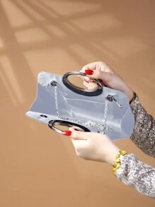 REMANLAND 这款闪耀夺目、优雅迷人的单件式水钻装饰时尚金属手拿包/晚宴包，适合女士出席派对、婚礼、盛会及其他场合。这款晚宴包是派对女孩和女士的完美之选，也是馈赠女性的绝佳礼物。它非常适合派对、婚礼、舞会、盛会等场合，可与节日派对礼服、晚礼服和亮片连衣裙完美搭配。 - 銀色 - 查看 5