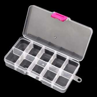 Caja organizadora de plástico transparente con 10 compartimentos, caja de almacenamiento con divisores ajustables para cuentas, manualidades, joyería, señuelos de pesca, caja de joyería organizadora, caja de almacenamiento transparente