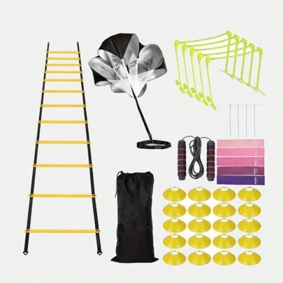 Conjunto de 38 piezas de entrenamiento de agilidad que incluye escalera suave, sombrilla de resistencia, escalera de salto y conjunto de equipos de entrenamiento de velocidad