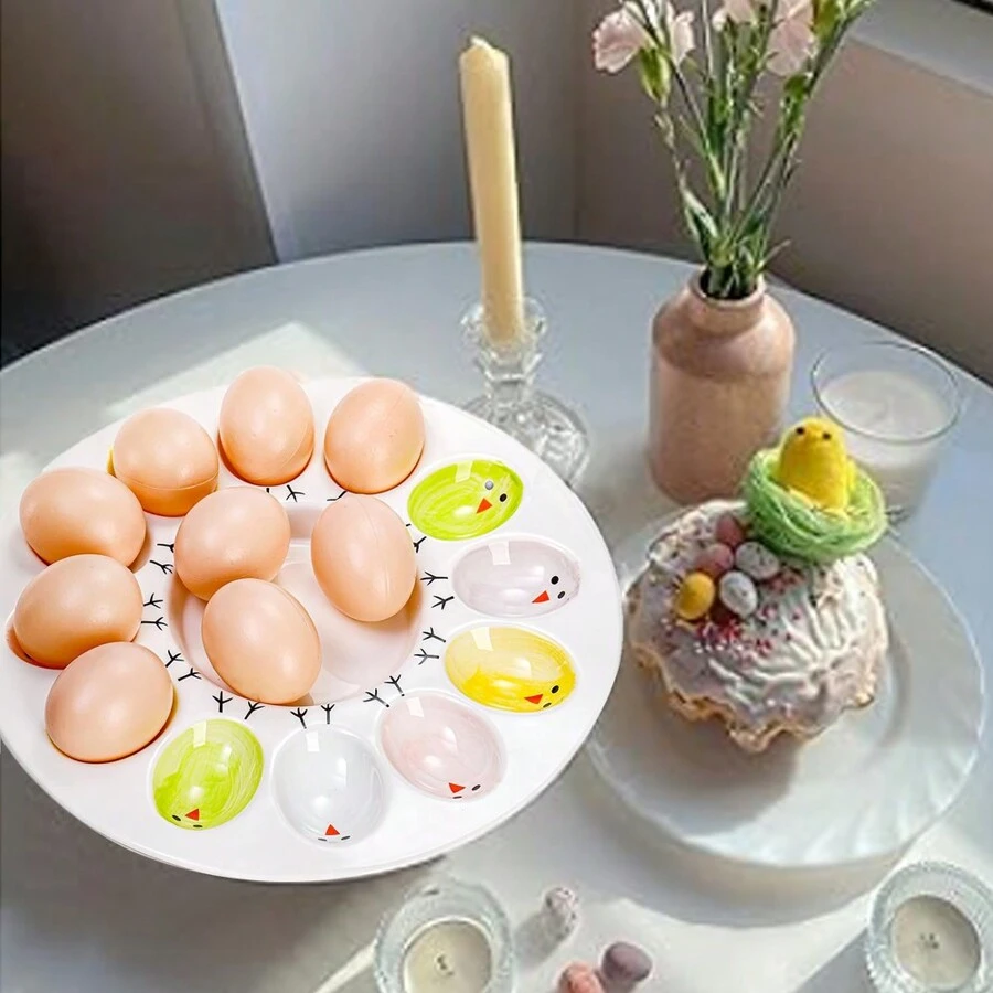 Flexzion Deviled Egg Tray - Ceramic White Porcelain 12 Cup Egg