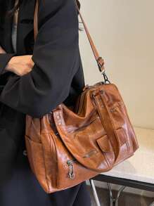 大容量、超热、高端手感包、新款单肩斜挎包、商务旅行行李包、女士时尚、休闲、复古、多功能手提包、简约托特包、中世纪摩托车包、商务休闲女包，非常适合办公室商务和工作、复古风格复古女包、女士托特包