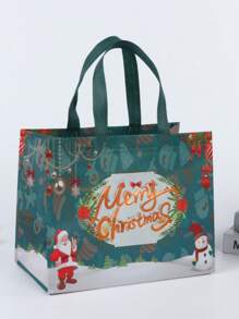 大容量无纺布圣诞礼品袋，烫印图案，防水，坚固，印刷清晰，便携可折叠，携带方便，非常适合圣诞派对和礼品包装，食品袋，圣诞老人图案购物袋，适合圣诞季节礼品袋派对厨房圣诞装饰圣诞派对礼物圣诞派对用品圣诞派对圣诞快乐平安夜 - 彩色 - 查看 2