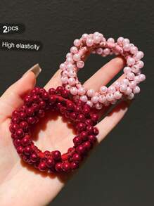 1/2/3/7pcs Women's Colorful Faux Pearl Fashionable Hair Ties Pink Accessories Ponytail Holders Hair Elastics Hair Rubber Bands Scrunchies Hair Rope Elastic Hair Tie Head Accessories Elastic Band Beauty Home Hair Accessories - Multicolor - View 17