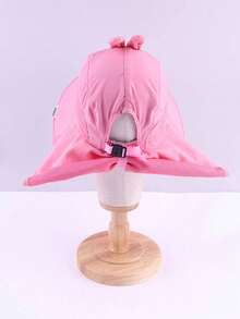 1 pieza Sombrero de cubo con protección solar y diseño de conejo rosa de dibujos animados, con correa ajustable y silbato para niñas pequeñas, para primavera/verano, chal grande - Rosa - Ver 5