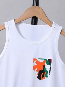 Tween Boy Leisure Colorful Camo Faux Pocket Graphic Vest And Camo Shorts 2-Piece Set, Spring/Summer