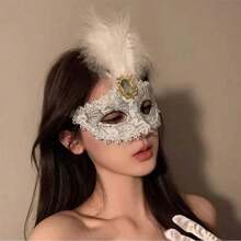 1pc Party Lace Mask, Masquerade Ball Mask, Wedding Party Mask, Personalized Mask, Stage Decoration, Sexy Half-Face Lace Mask, Halloween Feather Mask - Multicolor - View 15