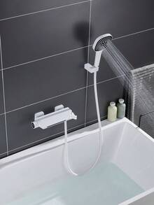 1 pieza/set Juego de cabeza de ducha de bañera de estilo europeo de cobre puro en color blanco mate, diseño de cascada, estilo simple - Blanco - Ver 3