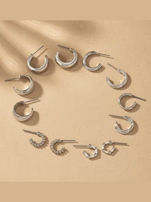 1 bộ/6 cặp Bộ trang sức hoa tai hợp kim vàng/vàng trắng phong cách Châu Âu & Mỹ tối giản, hoa tai nhẹ sang trọng dành cho phụ nữ, quà tặng cho bạn gái/giáo viên - Bộ bông tai sáu chiếc - Xem 4