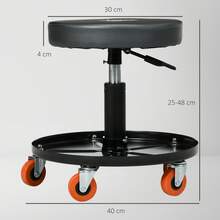 HOMCOM Tabouret de mécanicien, servante d'atelier, siège pivotant, hauteur réglable, tabouret d'atelier à roulettes, plateau de 100 kg pour le garage et la réparation automobile, noir - Noir - Voir 3