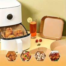 10/50 tờ giấy lót nồi chiên không khí dùng một lần, hình tròn hoặc hình vuông, giấy lò hấp thụ dầu chống nhiệt độ cao, kích thước khay: 20 * 16 * 4,5cm / 7,9 * 6,3 * 1,8 inch, thích hợp cho nồi chiên dung tích 3-6L - màu nâu - Xem 8