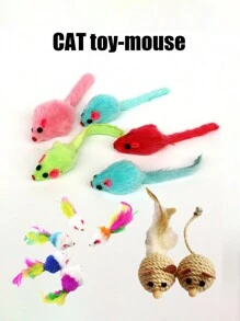 Colorful Feather Painted Iron Cage Pet Cat Toys - Realistic Mouse Shaped Rollers And Caged Mice, Interactive Toys For Cats