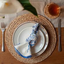 1pc/6pcs Round Handmade Woven Placemat, Natural Water Gourd Weave Placemat, Rustic Style Farmhouse Table Mat, Home Decor, Wedding Party Supplies, Room Decoration