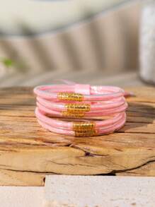 5pcs Cute And Sweet Colorful Glitter Jelly Bangle With Bow Tie, Bracelets Stack Perfect For Party And Daily Use