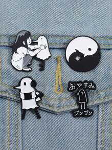 1-4 piezas Broche de esmalte creativo y lindo de niña pequeña con pájaro sin alas, divertido dibujo animado blanco y negro, Yin-Yang, prendedores de pájaro de chismes, accesorios de insignia, decoración de sombrero y mochila, regalos de joyería para amigos, accesorios de vestir diarios, pasador de encanto para ropa, bolsa, escuela, oficina, camisas, chaquetas, Navidad, Halloween