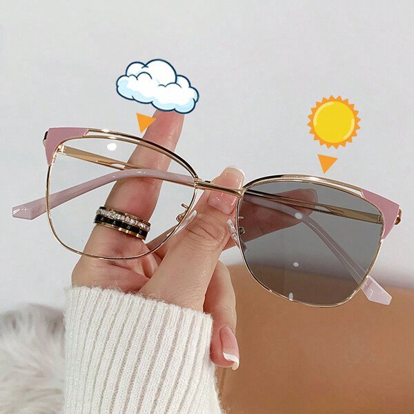 Gafas de moda con montura de metal hueca, fotocromáticas y polarizadas para mujeres, disponibles en múltiples colores, ideales como accesorio decorativo para gafas, disfrutar de la playa, vestir en casual o elegante, de regalo o para viajar.
