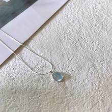 1 pieza. Collar minimalista y personalizado de piedra lunar y aguamarina, diseño único de cadena elíptica para la clavícula para bodas/fiestas - Collar de aguamarina - Ver 7