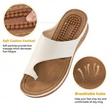 Women's  Summer Apricot Sandals, Women's Platform Flip Flops,Comfortable Slip On Arch Support Wedge Shoes, Casual Outside Slide Shoes For Holiday.Women's Massage Flip Flops, Comfortable Arch Support Wedge Slide Sandals, Slip-On Outdoor Sandals | Summer Anti-Slip Bathroom Slippers | Lightweight Vacation Shoes - Apricot - View 3