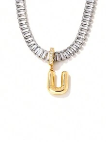 1pc European And American Style Copper Inlaid Cubic Zirconia Quartz Letter Pendant Fashionable All-Match Necklace Accessory - Multicolor - View 18