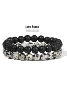 YAUKIA 2入組女士手鍊天然石手鍊組玛瑙8mm珠子手鐲，男士珠寶醫療治療青金石水晶手鍊