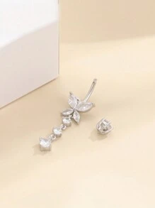 FOREVER QUEEN 1 件装 S925 纯银肚脐环，圆形锆石肚脐钉，白色穿刺抗过敏肚脐扣，女士礼物，肚脐穿刺环