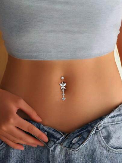 FOREVER QUEEN 1PC S925 Sterling Silver Navel Ring, Round Zirconia Navel Nail, White Puncture Anti Allergic Navel Button, Women's Gift, Belly Piercing Ring