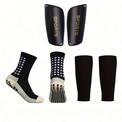 3入組男士透氣健身足球腿套和防滑襪套脛護板足球網球籃球運動襪