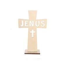 1pc Wooden Cross Craft Decoration DIY Ornament For Baptism, Table And Home Decor - Wood Color - View 16