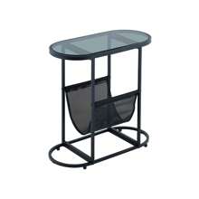 End Table, Small Side Table, Oval Narrow Glass Side Tables Living Room With Magazines Organizer Storage Space, Bedside Table Nightstand For Bedroom