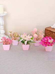 1pc Simulated Plant Potted /5pcs Potted Combination Home Porch Bedroom Bathroom Bookcase Windowsill Mini Cute Pink Party Decoration Aesthetics, Valentine Day, Gift Gifts Birthday Graduation - Pink - View 21