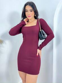 Women Short Dresses - 酒紅色 - 查看 3