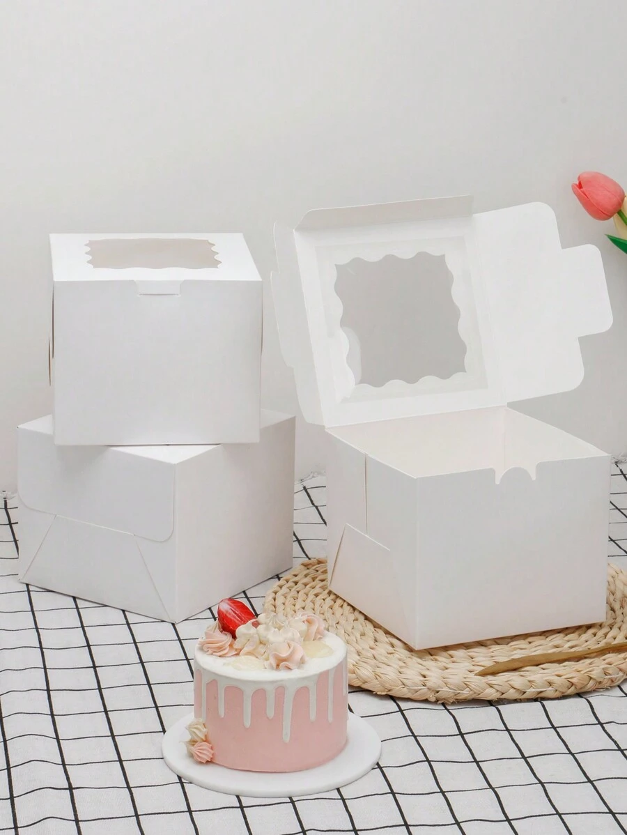 5pcs/10pcs Heart Window Wavy Edge Cake/Pastry/Chocolate/Cookie Gift Boxes, Suitable For Birthday, Party, Wedding - Paper - View 1