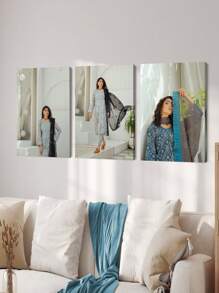 A Custom Three-Panel Canvas Print, Featuring Your Own Photo. A Personalized Three-Panel Photo Wall Artwork, Perfect As A Gift For Friends, Weddings, Or Family. Framed, Hangable, And Reusable.,Home Decor Living Room, Birthday Gift - Multicolor - View 4