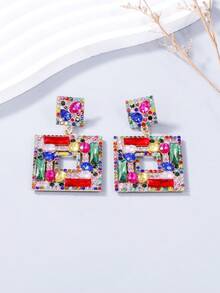 juran 1 Đôi bông tai pha lê hình vuông hình học, bông tai sang trọng cho tiệc tùng/hẹn hò dành cho nữ, quà tặng trang sức. - Đầy màu sắc - Xem 2