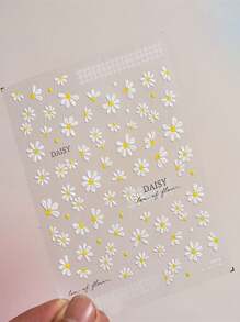 清新可愛的雛菊3D美甲貼紙，帶格紋圖案，浪漫春天甲片貼紙 - 彩色 - 查看 4