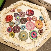 50入組隨機顏色復古波西米亞風格原木圓扣子，塗裝雙眼木製扣子，適用於布料裝飾，縫製配件 - 彩色 - 查看 7