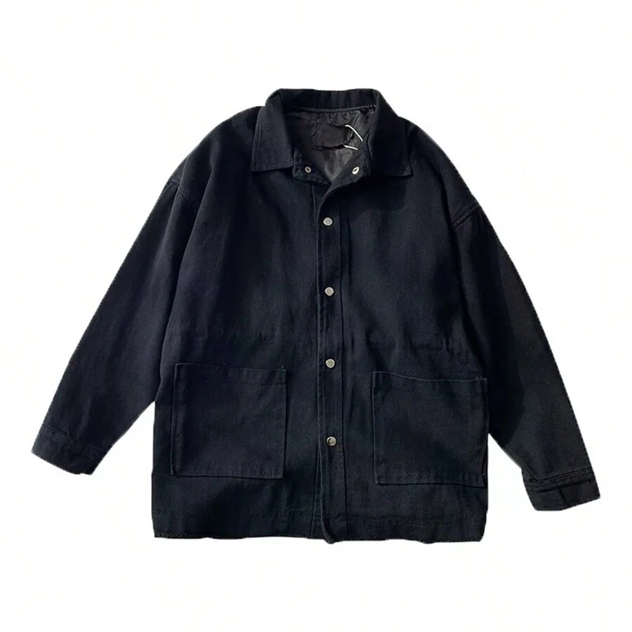 Chamarra Trucker Chaqueta De Trabajo Delgada Para Hombre - Negro - Ver 1