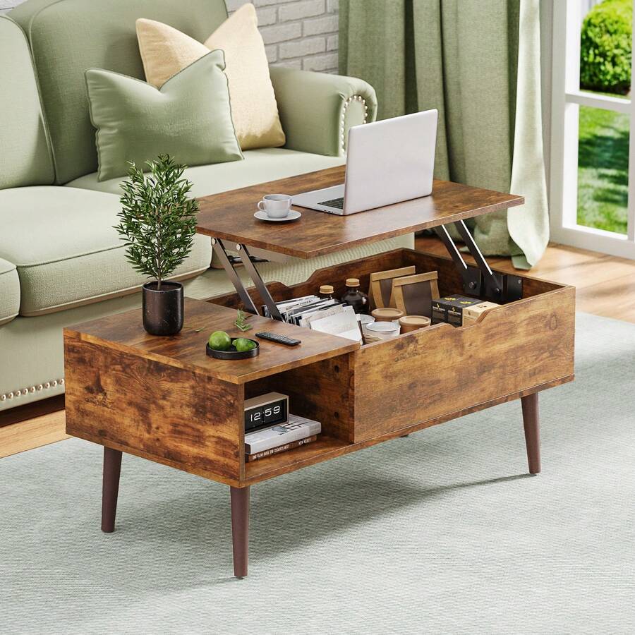 Sweetcrispy 2 Colors Lift Top Coffee Table For Living Room Adjustable Shelf And Storage Compartment Coffee Table - màu nâu - Xem 1